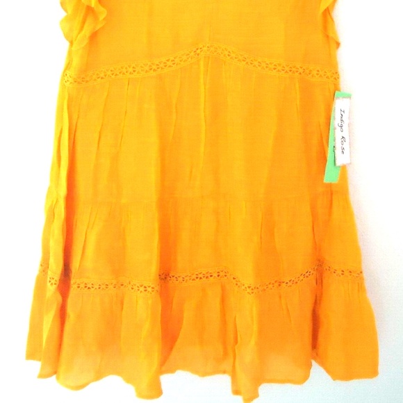 NWT Indigo Rose Summer Ruffled Sleeveless V Neck Tiered Mustard Dress Size-PL - Picture 3 of 9